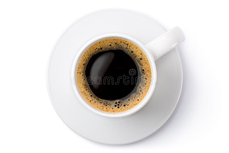Tasse de café en céramique blanche sur la soucoupe. Vue supérieure. photographie stock Tasse de café en céramique blanche sur la soucoupe. Vue supérieure. photographie stock