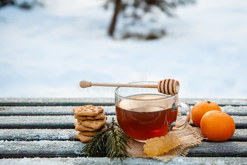 Cup of hot tea witn honey , tangerines and cookies in the winter forest. the concept of Christmas still life. Cup of hot tea with honey, tangerines and cookies in the winter forest. the concept of Christmas still life.Copy space and christmas drink, new, year, holiday, composition, event, snowing, frosty, health, cold, glass, treatment, herbal, spruce, branch, lollipop, delicious, wooden, table, white, xmas, breakfast, cafe, hearbal, decoration, sweet, food, landscape, morning, mug, nature, outside, outdoor, park, season, beverage, lifecopy. Cup of hot tea witn honey , tangerines and cookies in the winter forest. the concept of Christmas still life. Cup of hot tea with honey, tangerines and cookies in the winter forest. the concept of Christmas still life.Copy space and christmas drink, new, year, holiday, composition, event, snowing, frosty, health, cold, glass, treatment, herbal, spruce, branch, lollipop, delicious, wooden, table, white, xmas, breakfast, cafe, hearbal, decoration, sweet, food, landscape, morning, mug, nature, outside, outdoor, park, season, beverage, lifecopy