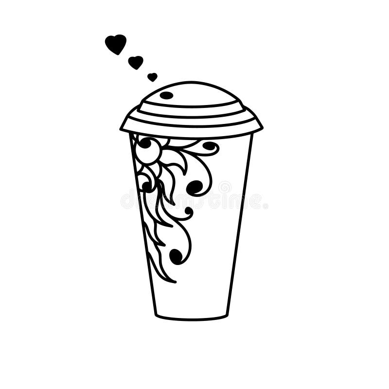 Tasse Kaffee mit schwarzem Herzen, Blumenblumengrenze Vektorpapiertasse tee Hei?es Getr?nkplastikglas Behältersaft zum Mitnehmen vektor abbildung Tasse Kaffee mit schwarzem Herzen, Blumenblumengrenze Vektorpapiertasse tee Hei?es Getr?nkplastikglas Behältersaft zum Mitnehmen vektor abbildung