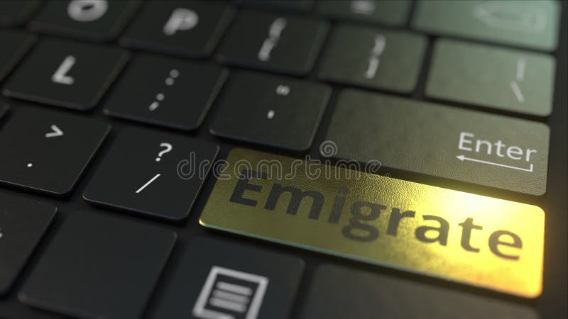 Tastatur für schwarze Computer und Emigrationstaste Konzeptionelle 3D-Darstellung