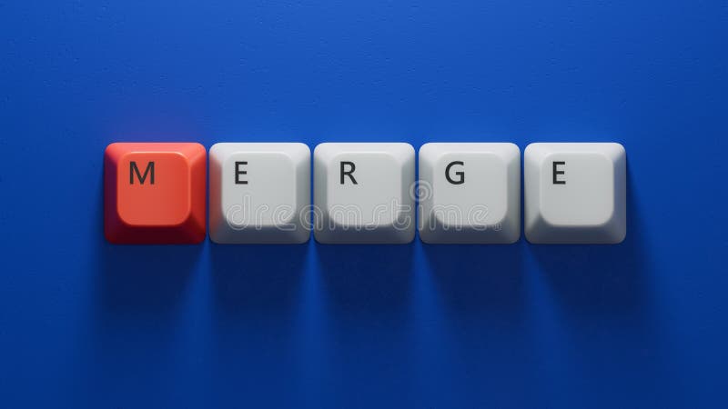 Tastatur-Tasten mit Merge Business WordClose up Computer-Tastatur-Tasten. Tastatur-Tasten mit Merge Business World schließen Geschäftskonzept3d Rendering auf blauem Hintergrund.