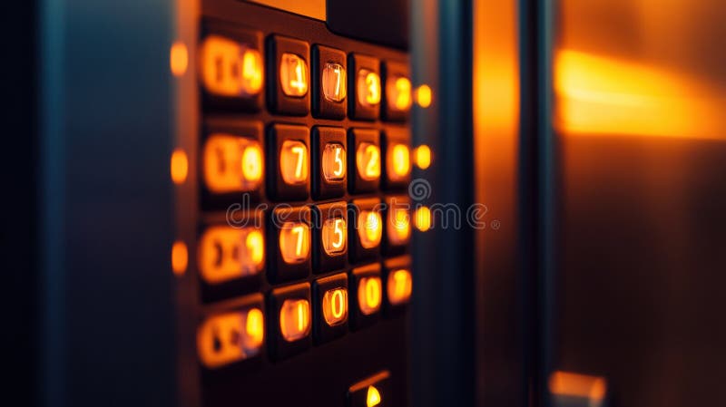 Tastatură a sistemului de alarmă iluminată într-un spațiu de birou cu iluminare reglabilă, care prezintă un design și o funcțional stock photos