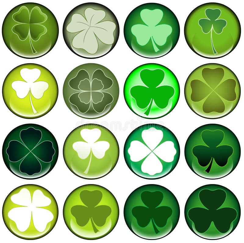 Clover round web buttons with different shiny green colors. Clover round web buttons with different shiny green colors