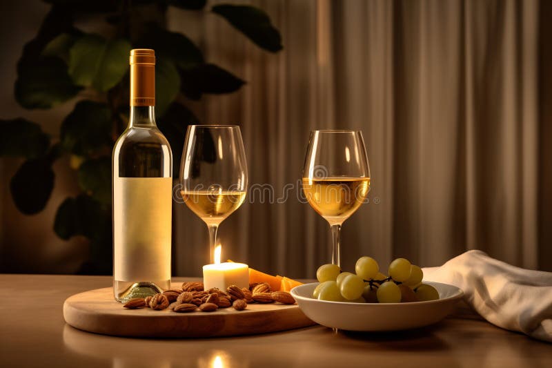 Tasting cheese dish on a plate. Food for wine and romantic date, cheese delicatessen with copy space. White wine. AI generated