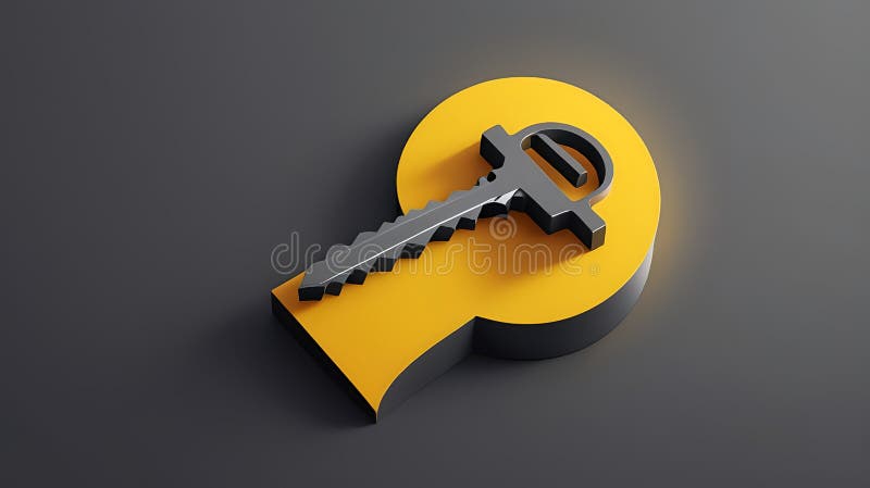 Tasto e foro chiave sulla superficie grigia che mostra il concetto di accesso illustrazione di stock