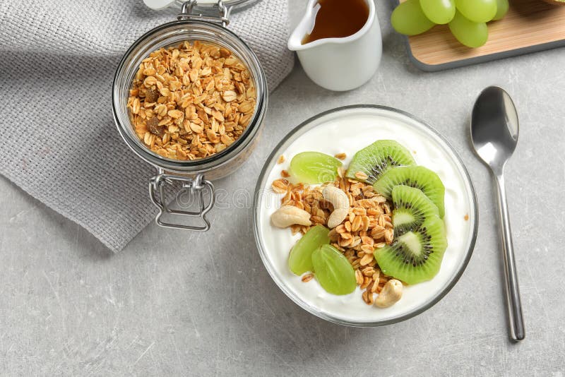 Tasty Breakfast with Yogurt, Fruits and Granola Stock Photo - Image of