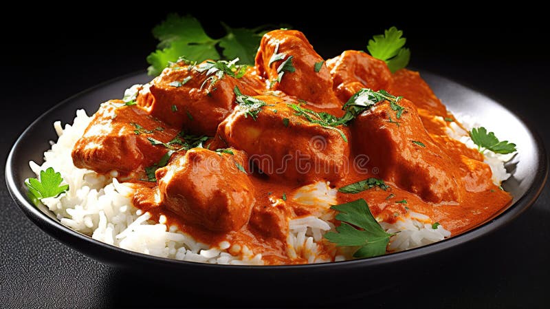 Indian butter chicken curry in balti dish. Generative AI Stock Illustration
