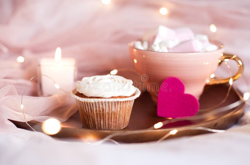 Tasty cake on wooden tray