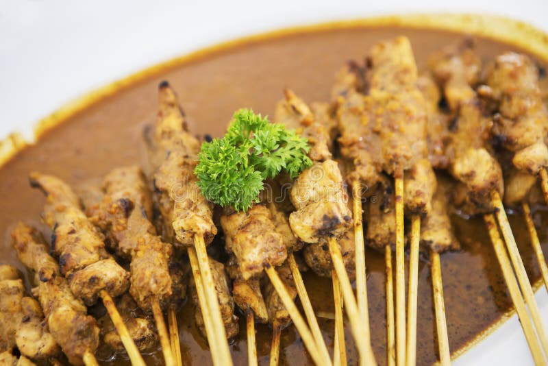 Tasty chicken satay with peanut sauce