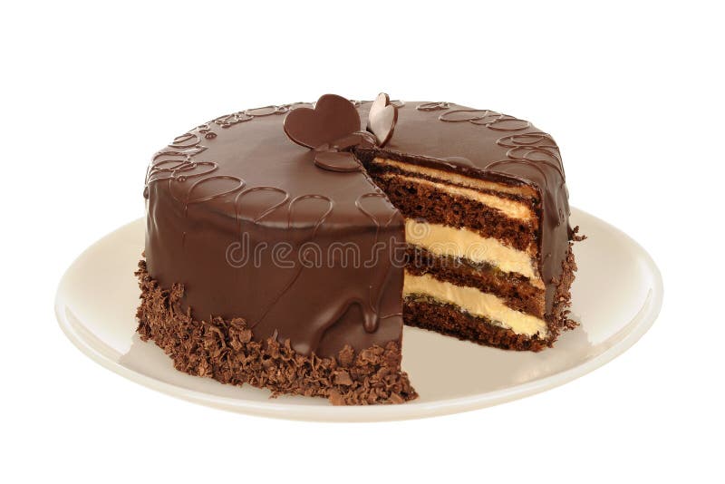 Tasty chocolate cake isolated on white royalty free stock photos