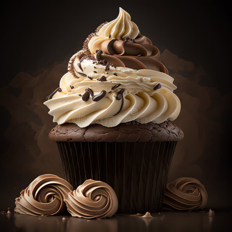 Tasty Chocolate Cupcake. Cupcake with Whipped Cream. Generative AI