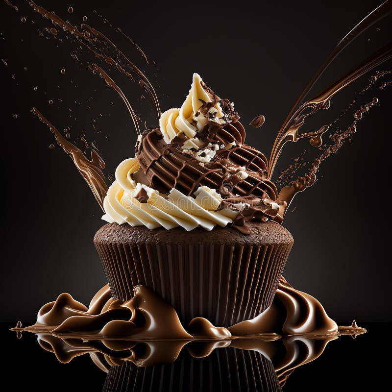 Tasty Chocolate Cupcake. Cupcake with Whipped Cream. Generative AI