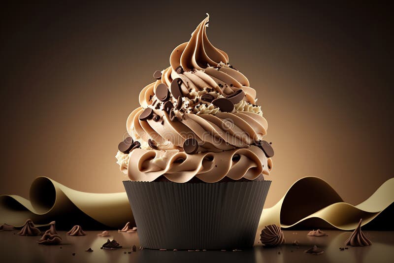 Tasty Chocolate Cupcake. Cupcake with Whipped Cream. Generative AI