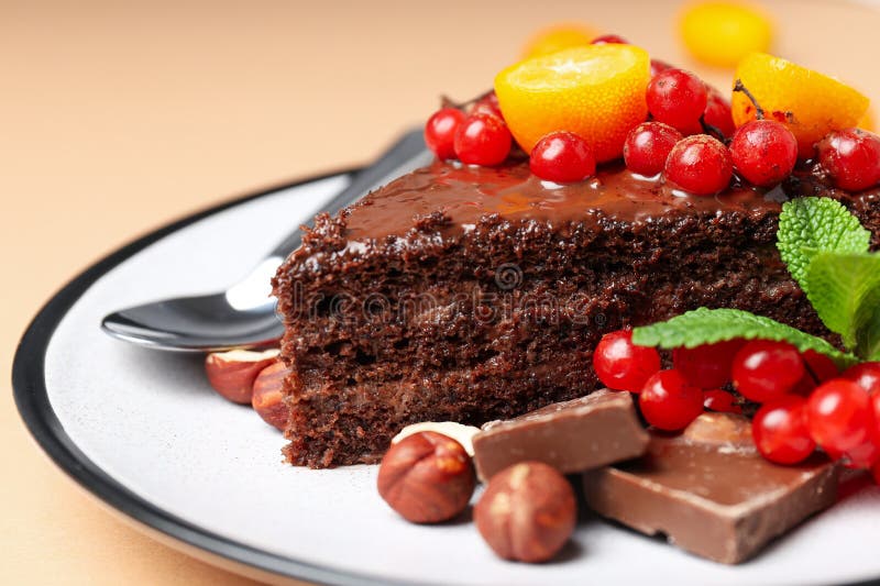 Tasty Dessert Chocolate Cake, Concept of Delicious Dessert Stock