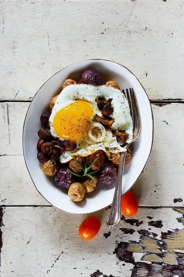 Egg, Potatoes and Mushrooms Dinner Stock Photo - Image of fried