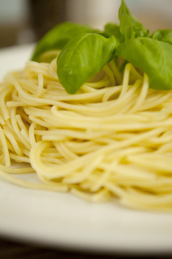 Tasty Fresh Pasta with Garlic and Basil on Table Stock Image Image of