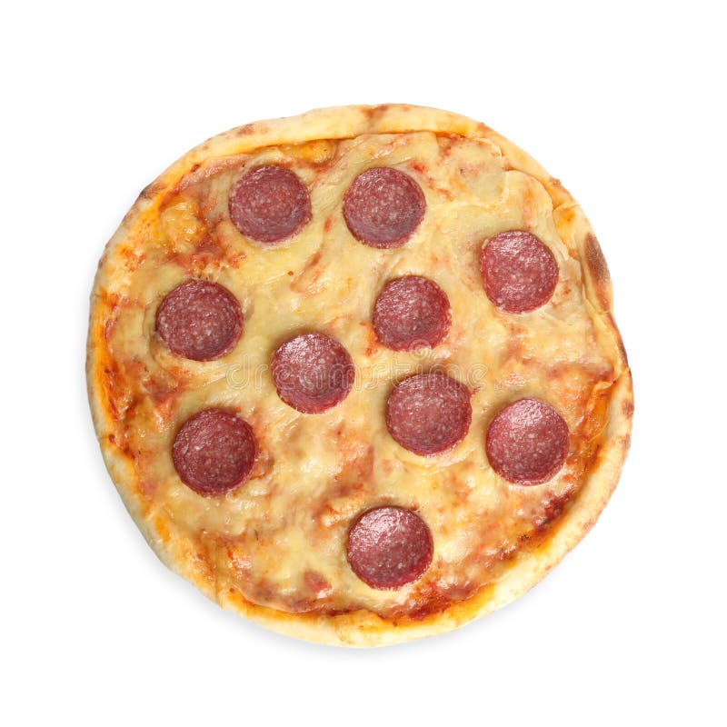 Tasty fresh pepperoni pizza isolated, top view