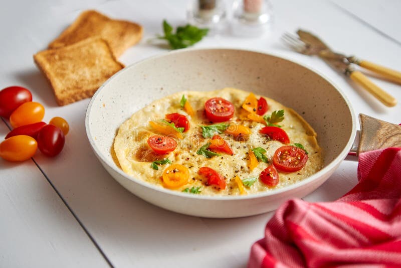 Tasty Homemade Classic Omelet with Cherry Tomatoes Stock Image - Image ...