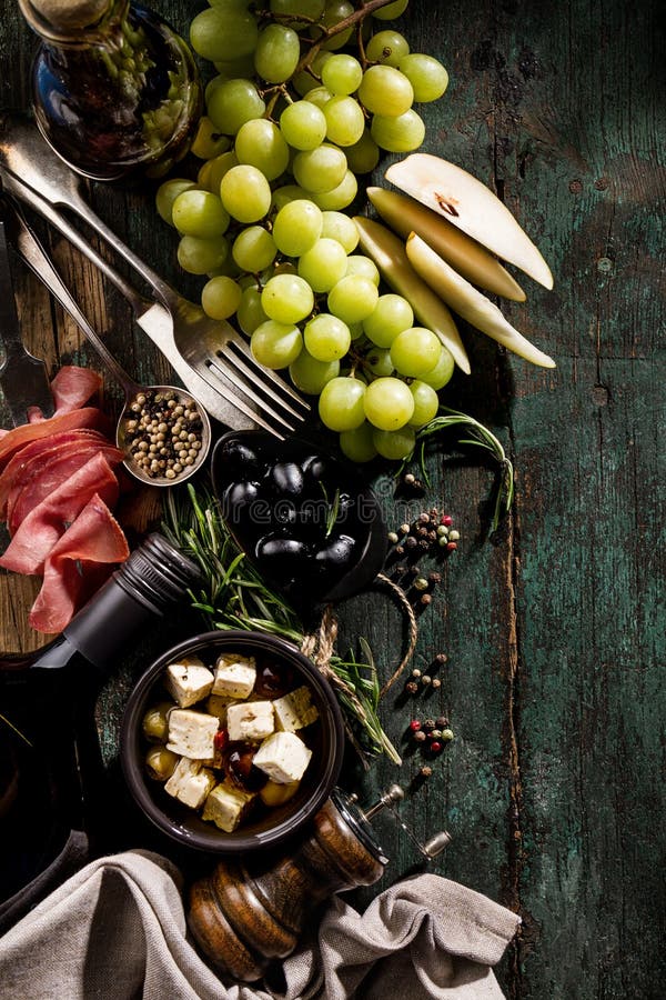 Tasty Italian Greek Mediterranean Food Ingredients Top View on G