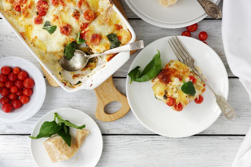 Tasty lasagna with spinach