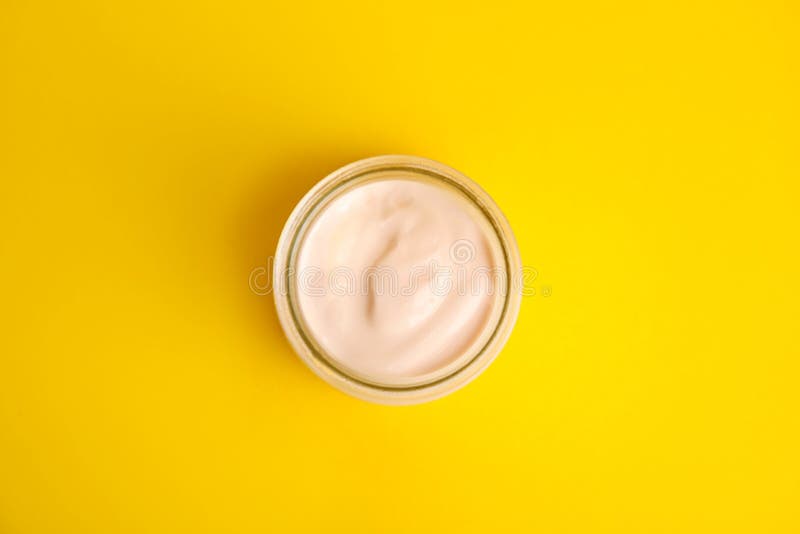 Tasty Organic Yogurt on Yellow Background Stock Image - Image of glass ...