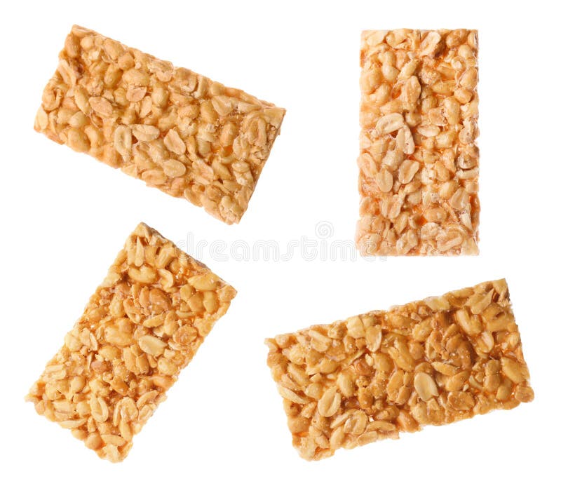 Tasty Peanuts Bars Kozinaki Flying on White Background Stock Image
