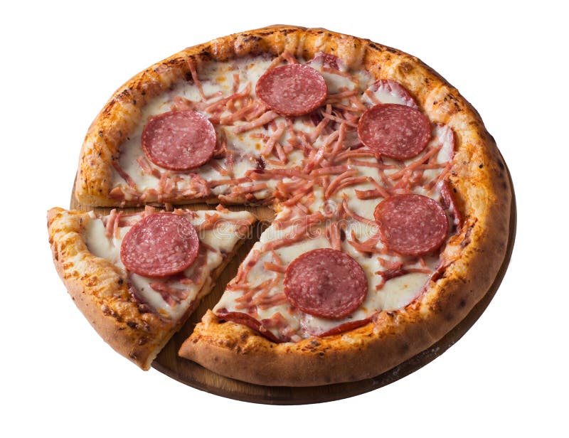 Tasty Pizza with Ham and Salami, Isolated Stock Photo Image of meat