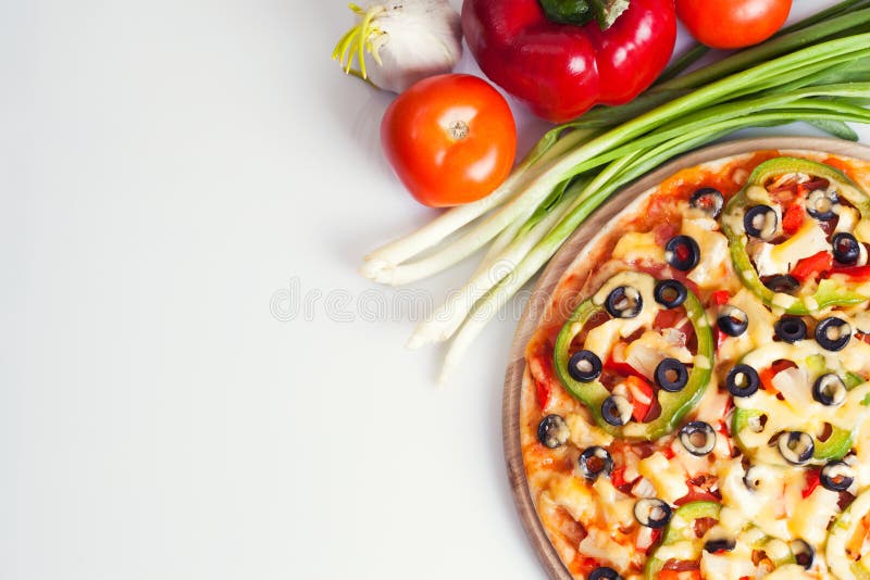 Tasty pizza with vegetables stock images