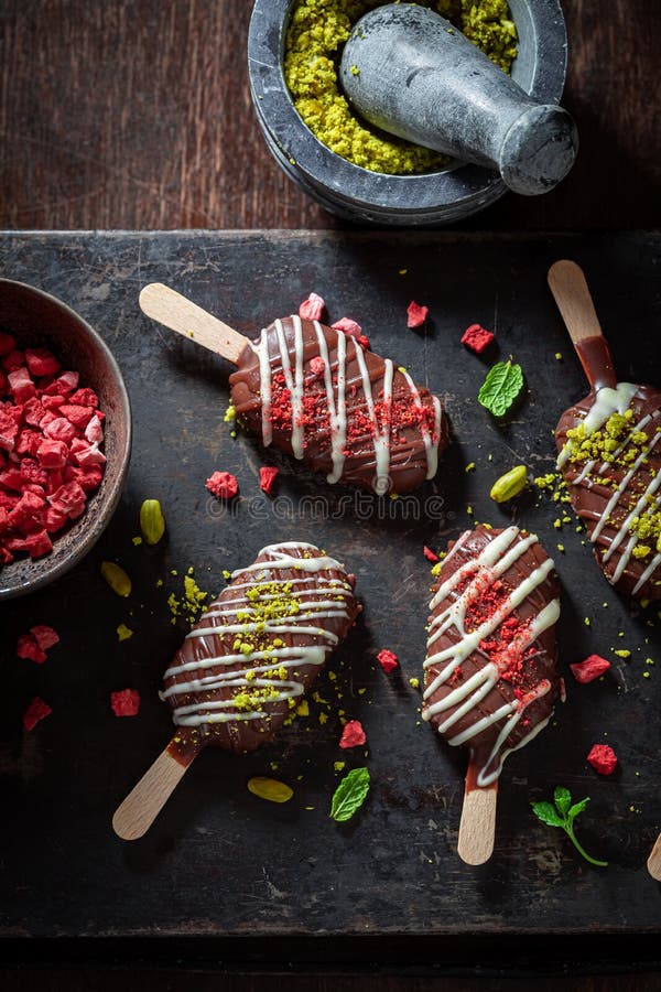Tasty Popsicles Made of White and Dark Chocolate Stock Image Image of