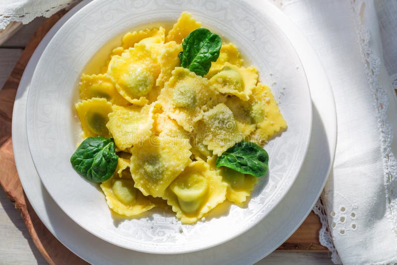 Tasty Ravioli with Spinach, Ricotta and Parmesan Stock Image - Image of ...