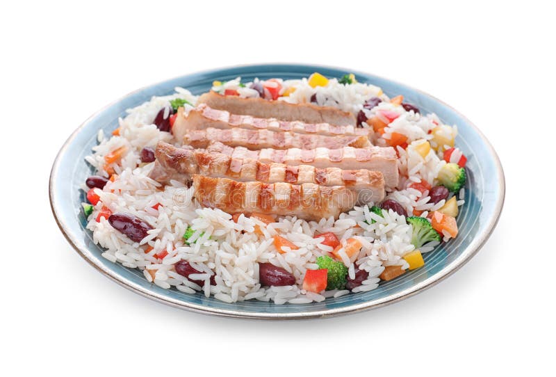 Tasty Rice with Beans and Chicken Meat Isolated Stock Image Image of