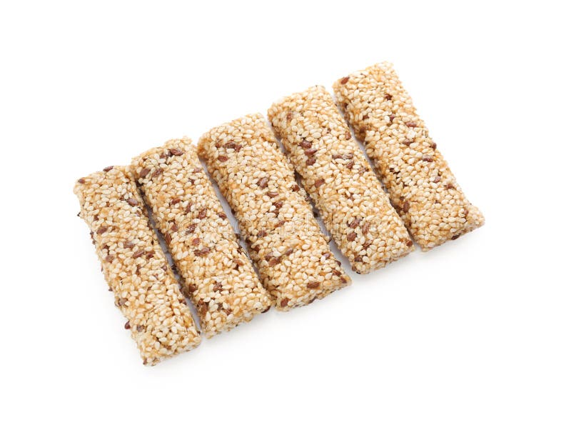 Tasty Sesame Seed Bars Isolated on White Stock Image Image of