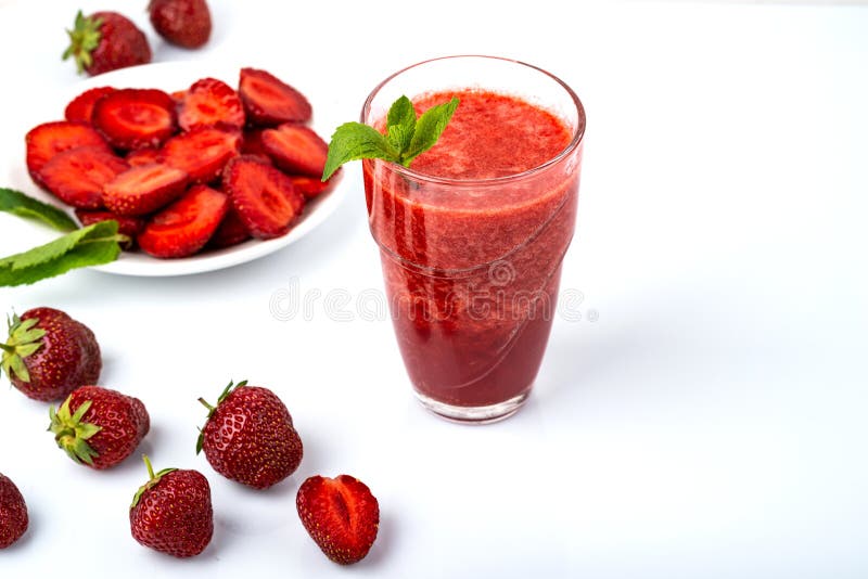 Tasty Strawberry Smoothie On White Background Fresh Strawberry Smoothie Summer Drink Healthy 