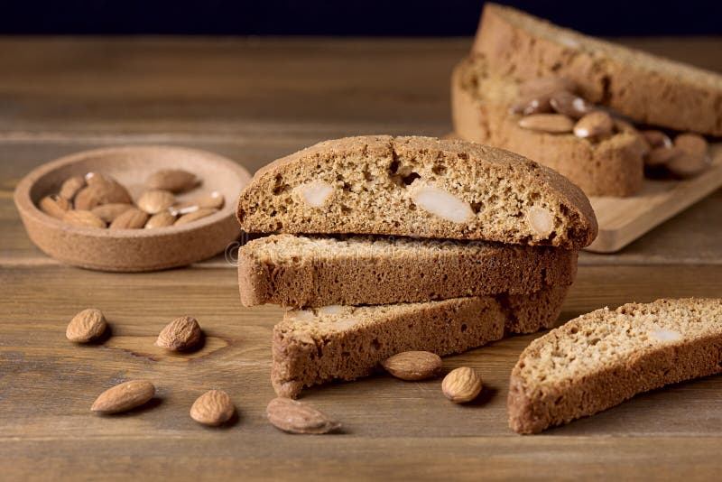 Tasty Traditional Italian Sweets Biscotti or Cantucci on Wooden Background Italian Biscotti for Coffee or Wine Italian Snack royalty free stock image Tasty Traditional Italian Sweets Biscotti or Cantucci on Wooden Background Italian Biscotti for Coffee or Wine Italian Snack royalty free stock image