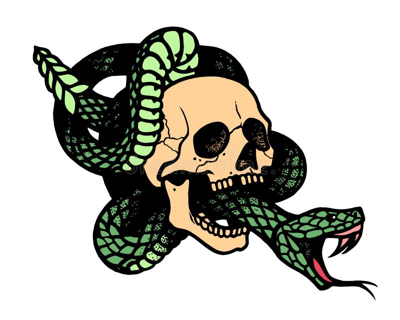 Tatoegering met schedel en slang Geïsoleerdee vectorillustratie royalty-vrije illustratie Tatoegering met schedel en slang Geïsoleerdee vectorillustratie royalty-vrije illustratie