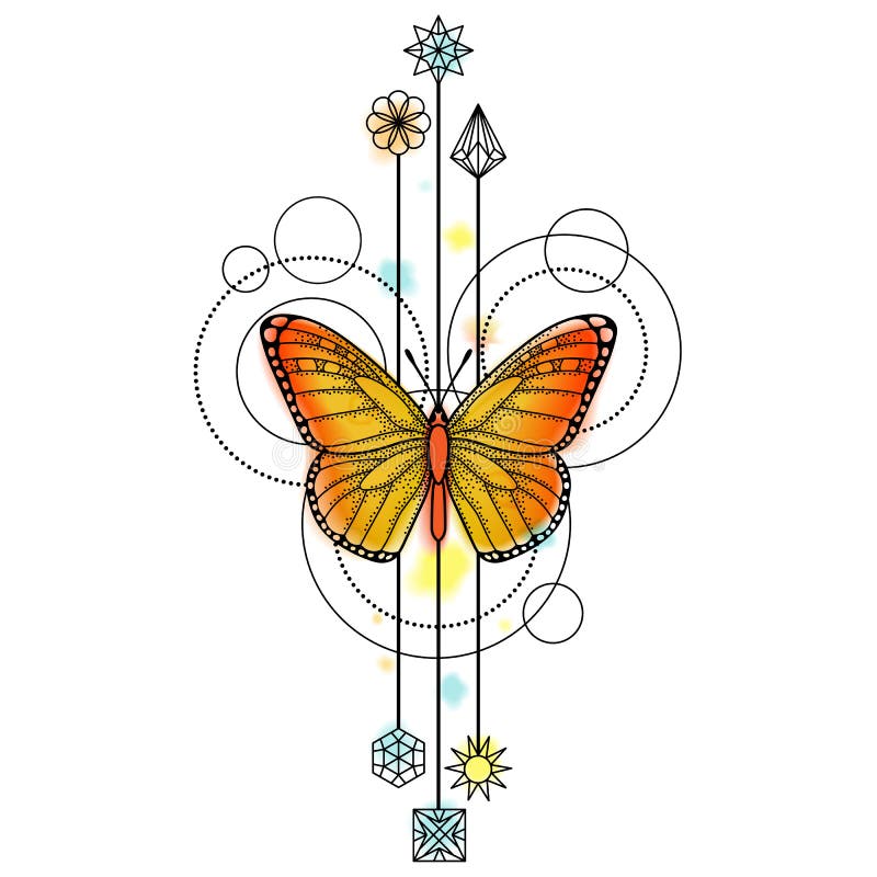 Tatouage d'aquarelle de papillon illustration libre de droits Tatouage d'aquarelle de papillon illustration libre de droits