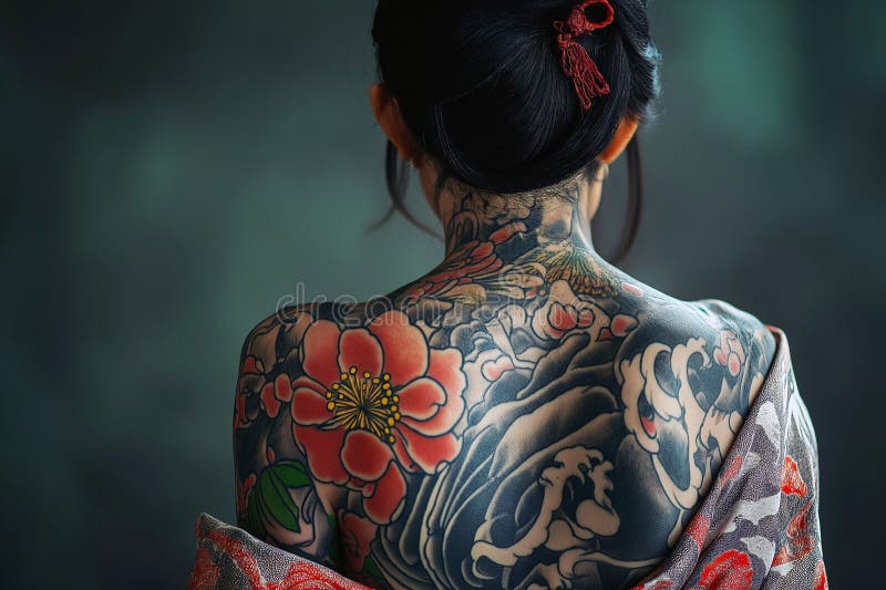 Tatouage japonais généré avec motifs floraux illustration de vecteur