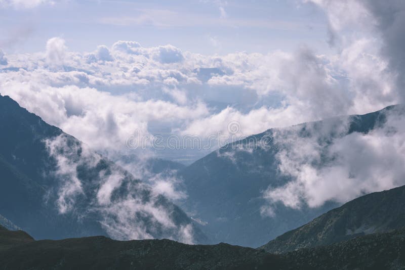 Tatra mountain peak view in Slovakia in sunny day - vintage retro film look