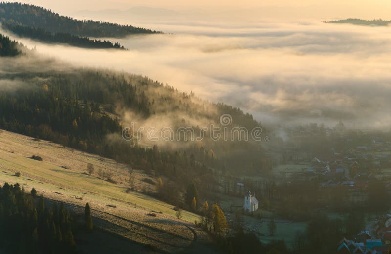 Foggy morning in the mountain valley