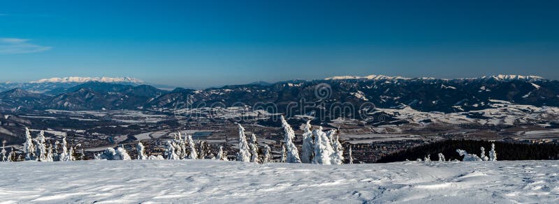 Tatra mountains, Low Tatras and nearest Velka Fatra mountains from Zazriva hill in Mala Fatra mountains