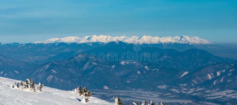 Tatra mountains from Martinske hole in winter Mala Fatra mountains in Slovakia