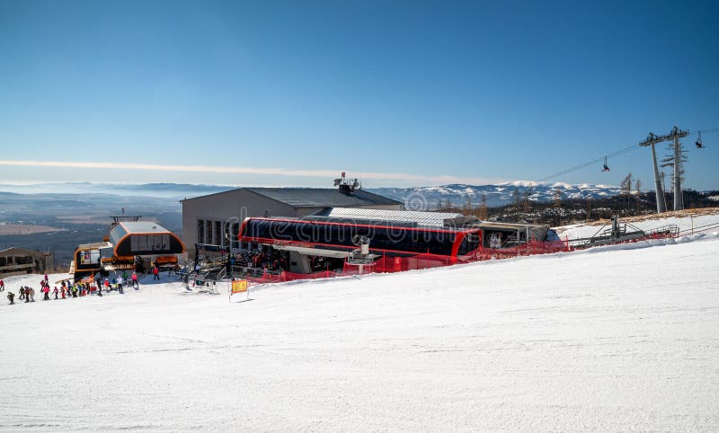 Stations of ski-lift chair in resort Tatranska Lomnica in High Tatras mountains, Slovakia