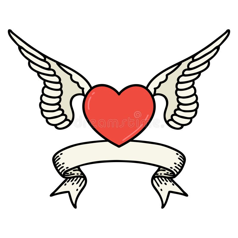 tattoo with banner of a heart with wings