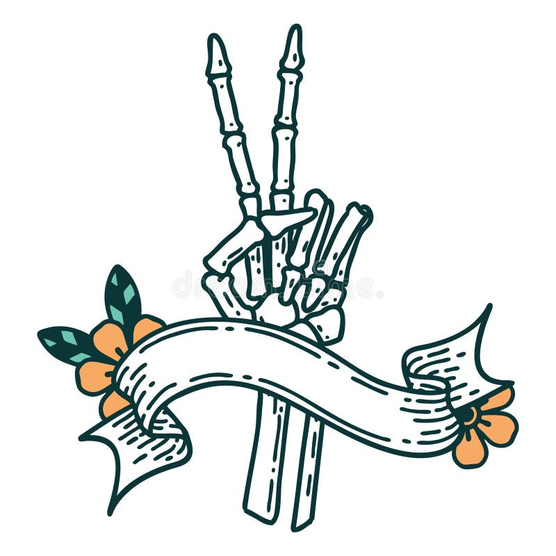 Tattoo With Banner Of A Skeleton Hand Giving A Peace Sign Stock Vector Illustration Of Design Drawing Tattoo With Banner Of A Skeleton Hand Giving A Peace Sign Stock Vector Illustration Of Design Drawing