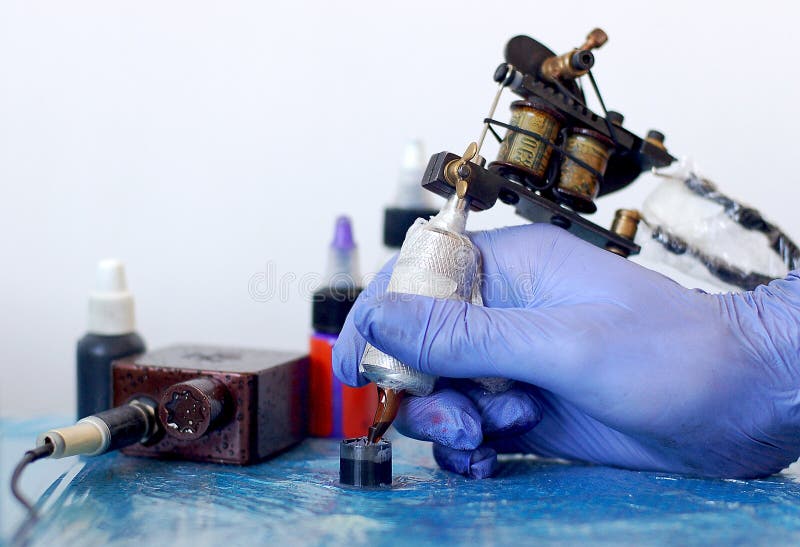 Tattoo Equipment is Ready on the Table Stock Photo Image of inks