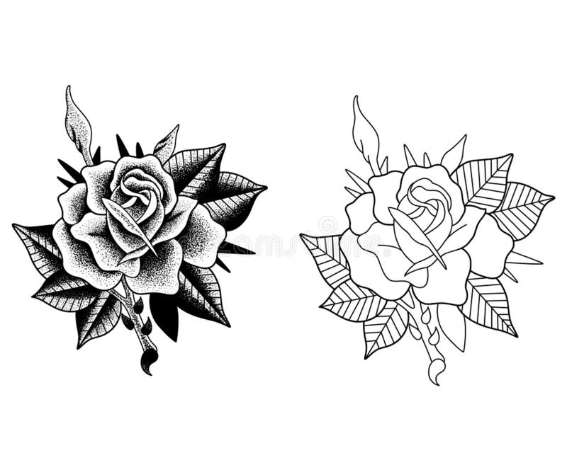 Tattoo Flowers Set Dot Work Stock Vector Illustration Of Illustrations Black 142799370