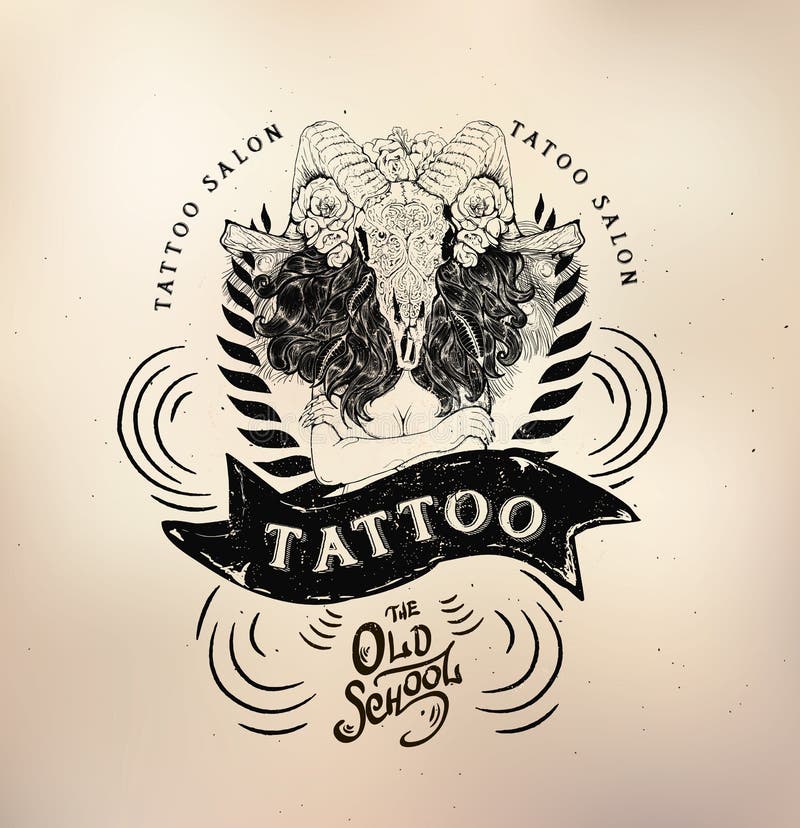 Tattoo Girl Old School Studio Skull Stock Vector - Illustration of ...