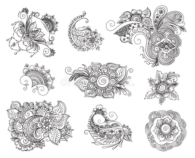 Tattoo henna element set stock vector. Illustration of leaf 127290773