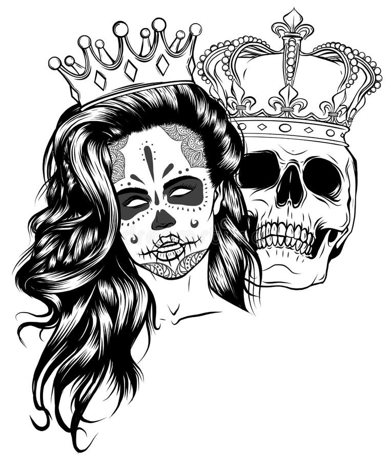Tattoo of King and Queen of Death. Portrait of a Skull with a Crown. Stock  Vector - Illustration of poster, graphic: 176385462