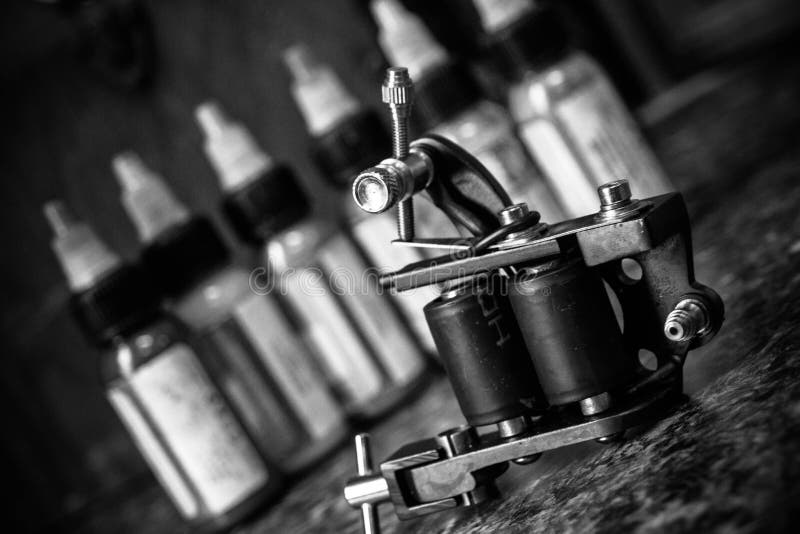 tattoo machine ink bottles background 40198973